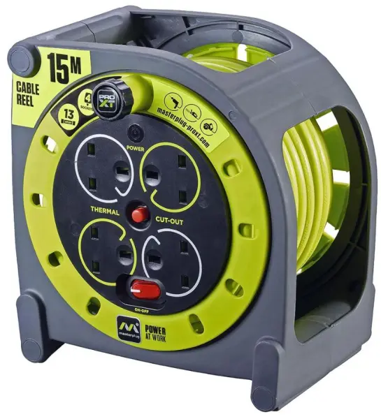 MASTERPLUG Pro-XT Enrollable 4 Enchufes con Cable de 15m