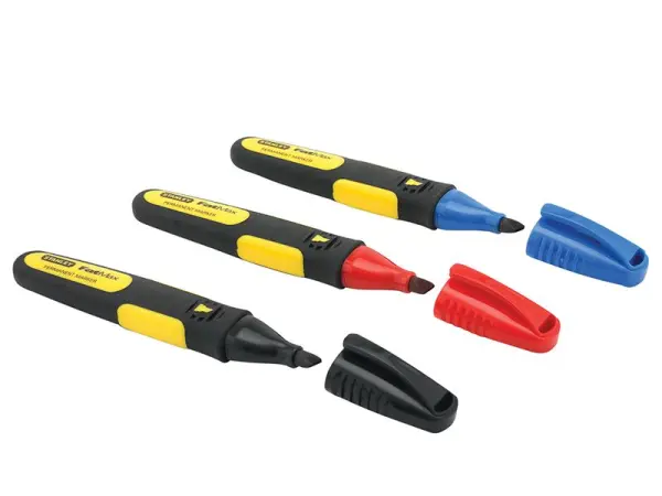 STANLEY FatMax Pennarello a Punta Piatta - Confezione da 3 (Nero, Blu, Rosso)