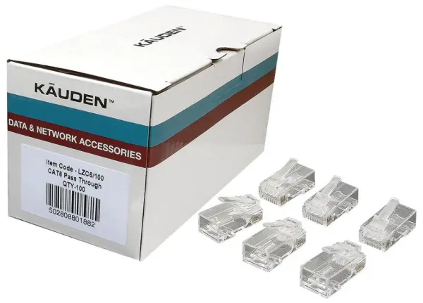 KAUDEN RJ45 Passthrough Konektory, Cat6, 8P8C, Balení 100 ks