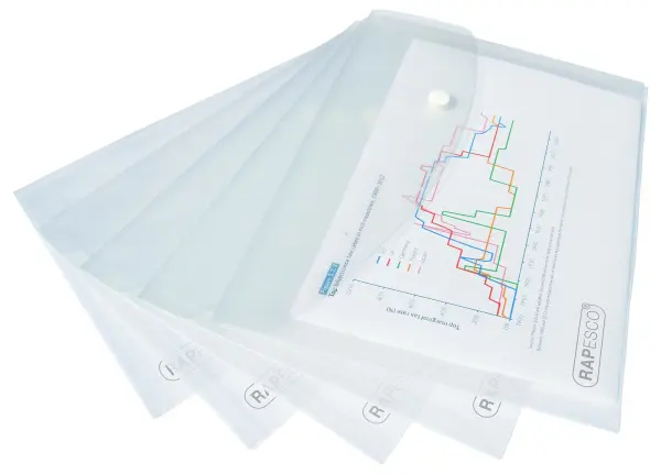 Rapesco A5 Clear Transparent Popper Wallets, Pack of 5