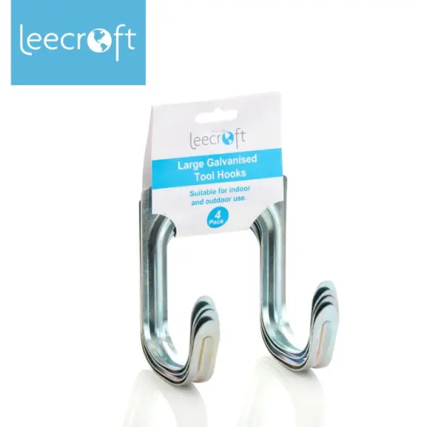 Leecroft Large Galvanised Tool Hooks, 4 Pack