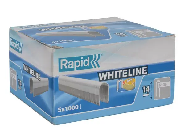 Agrafes blanches Rapid 36/14 DP de 14 mm - Lot de 5 boîtes (1000 agrafes/boîte)