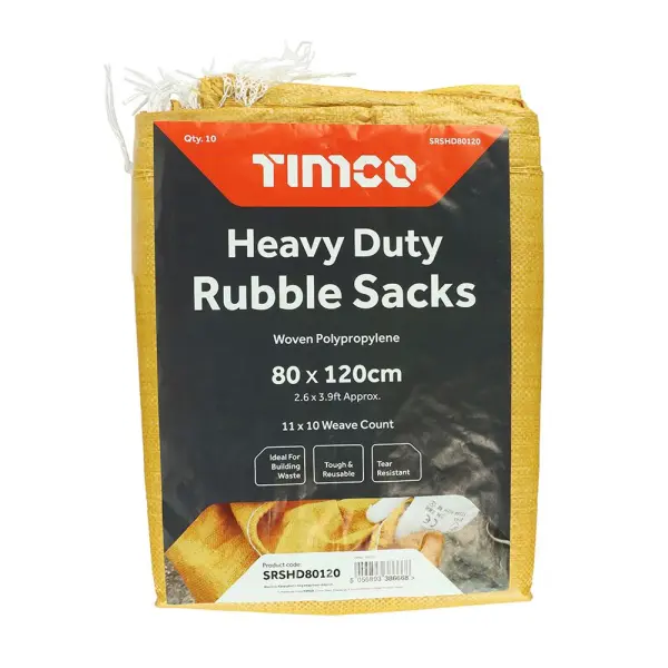 Timco Heavy Duty Rubble Sacks, 80x120cm, Orange (10 Pack)