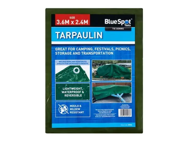 BlueSpot Tools Green Tarpaulin, 3.6 x 2.4m, Waterproof