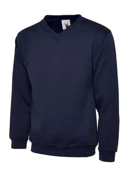 Uneek - Sweatshirt Premium Leher V Uniseks - 50% Poliester 50% Kapas - Navy - S