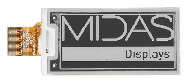 MIDAS DISPLAYS E-Paper Display Module, 2.13 Inch, 122 x 250 Pixels, 3.3V