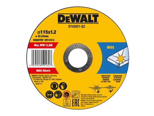 DEWALT Disco de Corte para Metal DT43921, 115x1.2x22.23mm (Pack de 10)