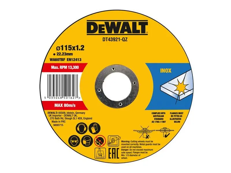 DEWALT DT43921 Metaal Snijschijf, 115 x 1,2 x 22,23 mm (10 stuks)