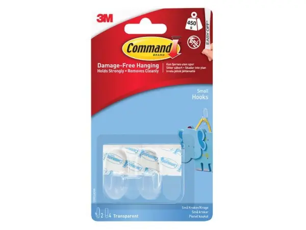 Command Clear Hooks with Strips, Small (2 Pack)
