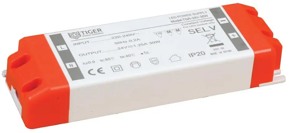 Tiger Power Supplies Tiománán LED 24V 1.25A, 30W Volltas Tairiseach