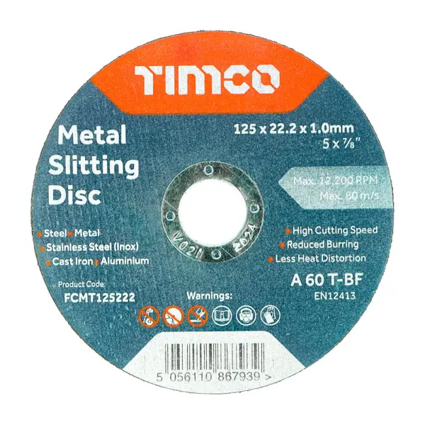Timco Bonded Abrasive Cutting Disc, 125mm x 22.2mm, 25-Pack