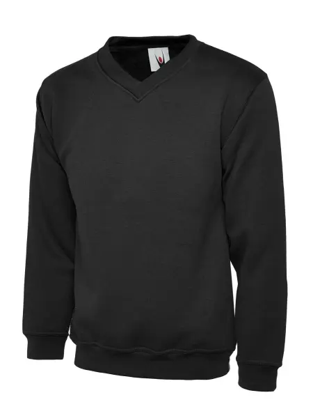 Uneek - Sweatshirt V-Neck Uniseks Premium 50% Polyester 50% Kapas - Hitam - SaL