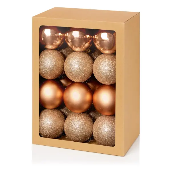 Premier Rose Gold Multi Finish Baubles, 60mm (24 Pack)