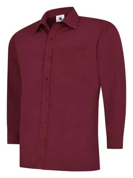 Uneek Men's Poplin Long Sleeve Shirt in Burgundy