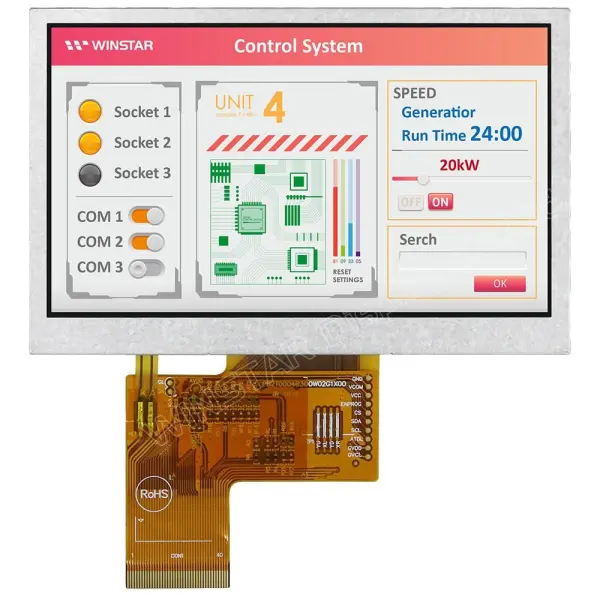 WINSTAR 4.3 Inch LCD TFT IPS Transmissive Module, 480 x 272, White