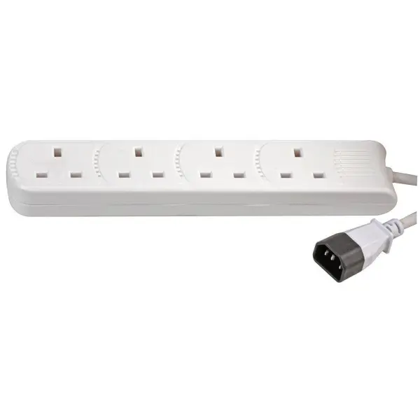 PRO ELEC IEC C14 Plug to 4-Gang Mains Extension Lead - White 1.5m
