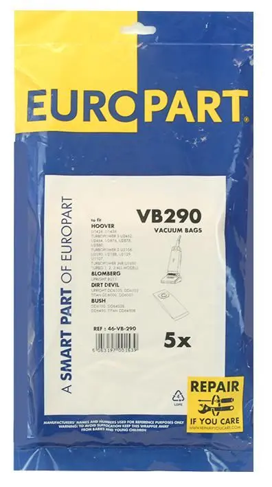 EUROPART Sacos de Pó para Aspirador Hoover H18 Turbopower 2/3 (5 Unidades)