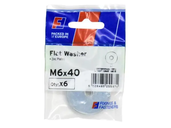 ForgeFix ZP M6 x 40mm Flat Washers, Pack of 6