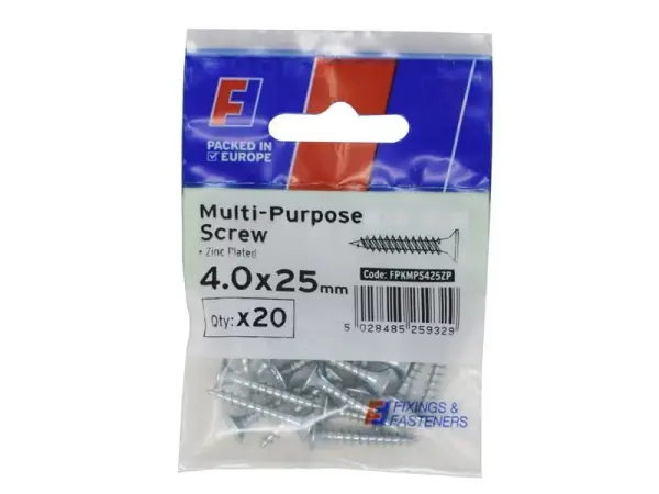 Vis à tête fraisée Pozidriv multi-usage ForgeFix 4.0 x 25mm, Zinc, Paquet de 20