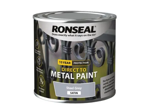Ronseal Vernice Diretta su Metallo - Grigio Acciaio Satinato, 250ml