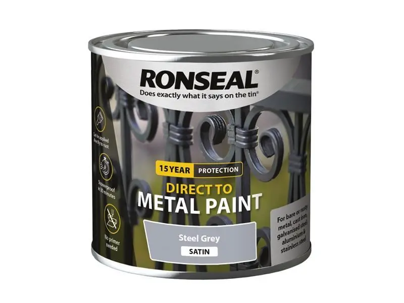 Ronseal Vernice Diretta su Metallo - Grigio Acciaio Satinato, 250ml