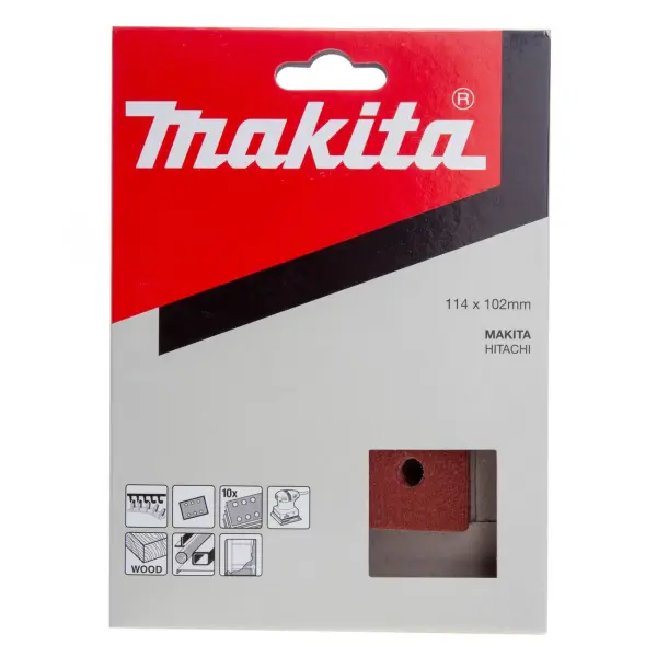 Makita P-33146 Feuilles de ponçage 1/4, Grain 180, 114 x 102 mm (Lot de 10)