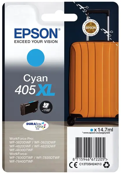 Epson 405XL High Capacity Original Ink Cartridge, Cyan