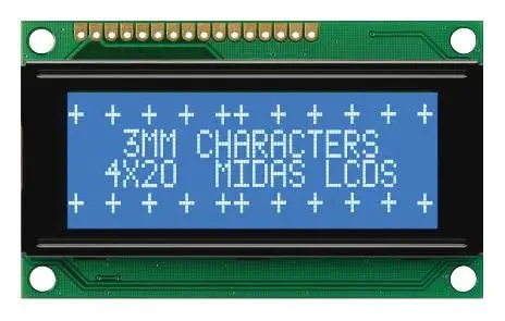 MIDAS DISPLAYS MC42004A6W 20x4 LCD Display Module, White on Blue, 5V, Parallel