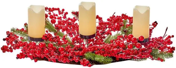 Premier 60cm Red Berry Decorative Centrepiece with Candle Holders