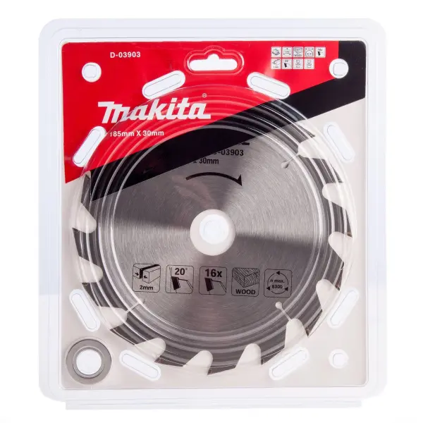 Makita D-03903 185mm Circular Saw Blade for Wood, 16 Teeth