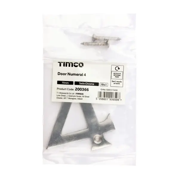Timco - Αριθμός Πόρτας από Χαλκό Satín Chrome 75mm