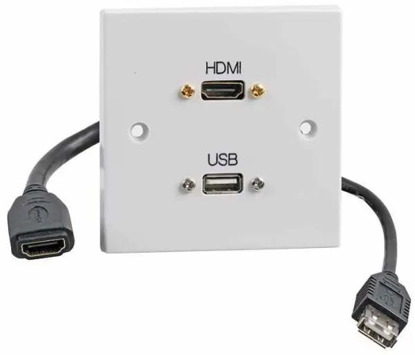 HiLo Piastra Parete 1-Gang con HDMI e USB-A, Cavi Volanti