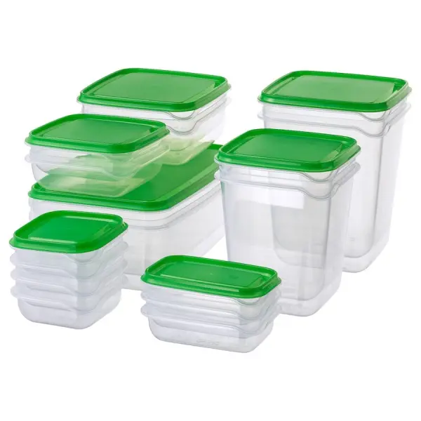 IKEA PRUTA Food Container Set, 17-Piece, Transparent/Green