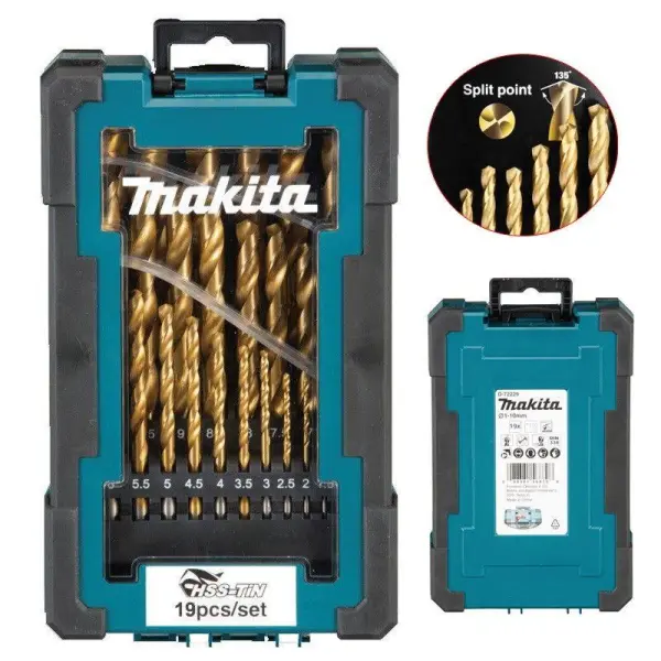 Makita 高速钢钛涂层金属钻头套装 1-10毫米 19件套