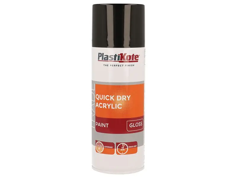 PlastiKote Trade Quick Dry Acrylic Spray Paint, Gloss Black, 400ml