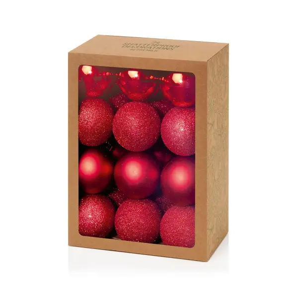 Premier 24 Red Multi Finish Baubles, 60mm Pack
