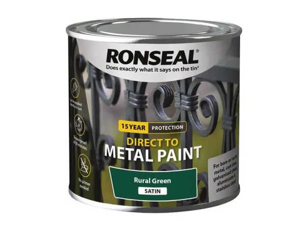 Ronseal - Βαφή Άμεσης Εφαρμογής σε Μέταλλο, Ρουστίκ Πράσινη Σατέν, 250ml