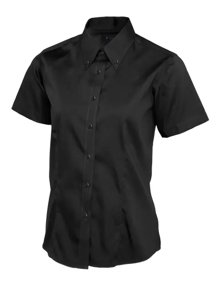 Uneek Women's Pinpoint Oxford Short Sleeve Shirt - 70% Cotton - Black - XL