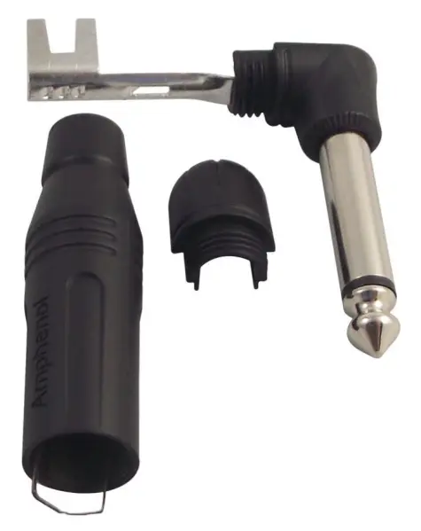 Amphenol Plug Cúinne 6.35mm, 2-Phol, Dubh