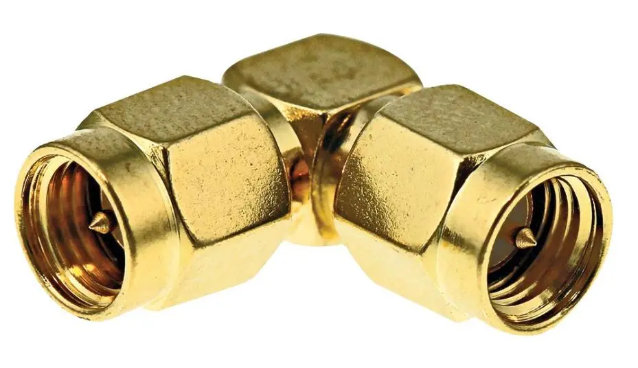 RF SOLUTIONS 50 Ohm SMA Plug to SMA Plug Right Angle Adapter, Gold Plated