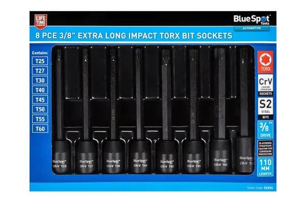 Blue Spot Tools - 8-Keping Soket Bit Torx Panjang 3/8