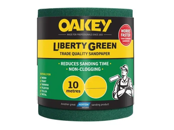 Oakey Liberty Green Sandpaper Roll 115mm x 10m, Extra Coarse 40G