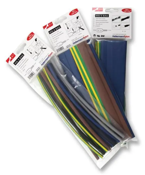 HELLERMANNTYTON 3:1 Heat Shrink Tubing, Mixed Colours, 6mm x 250mm, 15-Pack