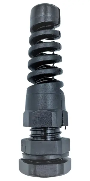 PRO ELEC Nylon PG7 Cable Gland with Spiral Strain Relief - Black