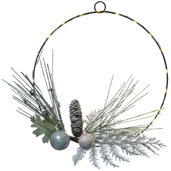 Premier Decorazione Natalizia a Cerchio Metallico con Palline e Luci LED