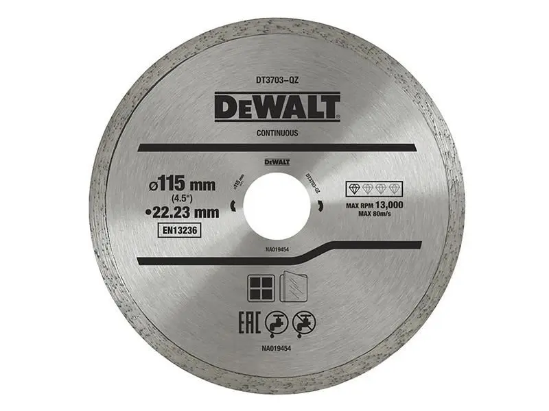 DeWalt DT3711 Disque diamant à jante continue pour coupe de carrelage, 115mm