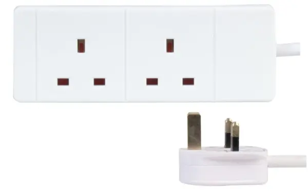 Prolongateur PRO ELEC 2 prises, 5m, blanc, 13A