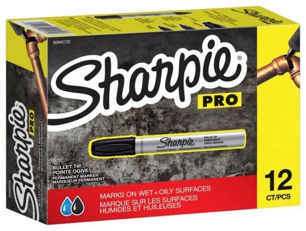 SHARPIE מרקרים קבועים עם חודה עגולה וחבית מתכת - חבילה של 12 (שחור)