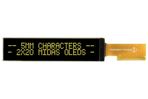 MIDAS OLED Display Module 20x2 Yellow on Black 5V