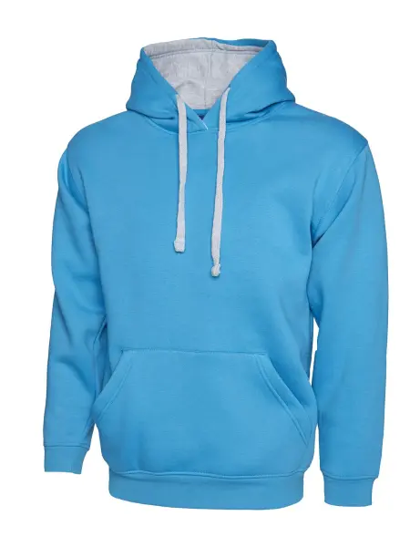 Uneek Unisex Contrast Hooded Jumper, 50% Polyester 50% Cotton, Sapphire/Heather